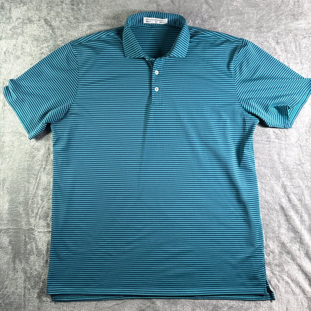 Men's Teal Striped Performance Polo Shirt